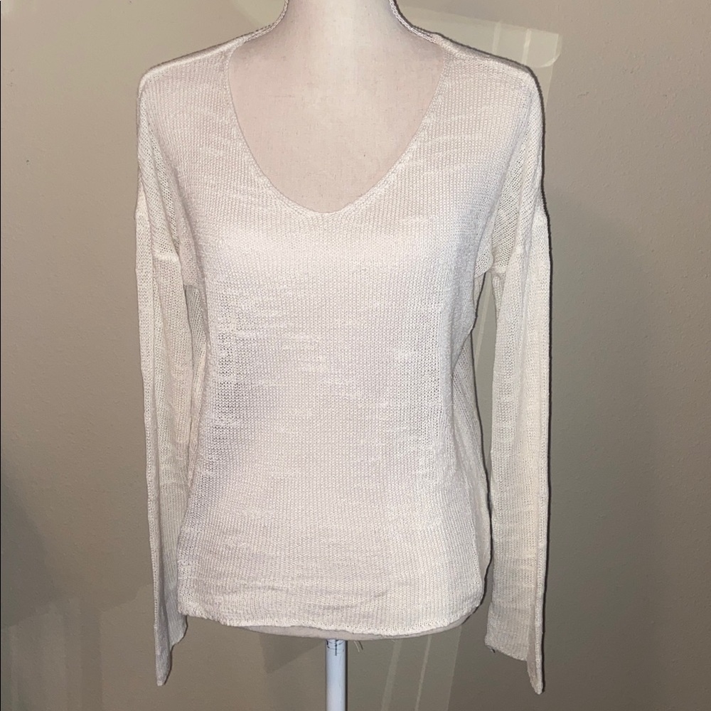 Minimalist V Neck Ivory White Knit Sweater Lightweight Sheer Top F21
